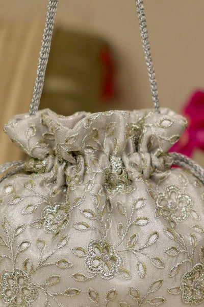 Tarang Cutwork Potli - Silver