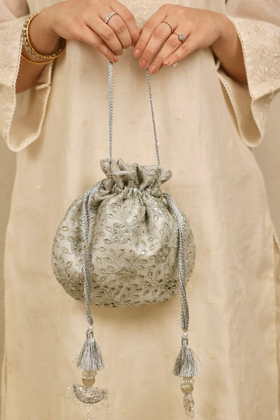 Tarang Cutwork Potli - Silver