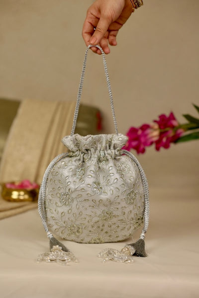 Tarang Cutwork Potli - Silver