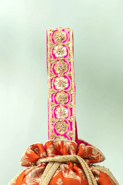 Taroob Pure Raw Silk Embellished Potli - Rust Orange