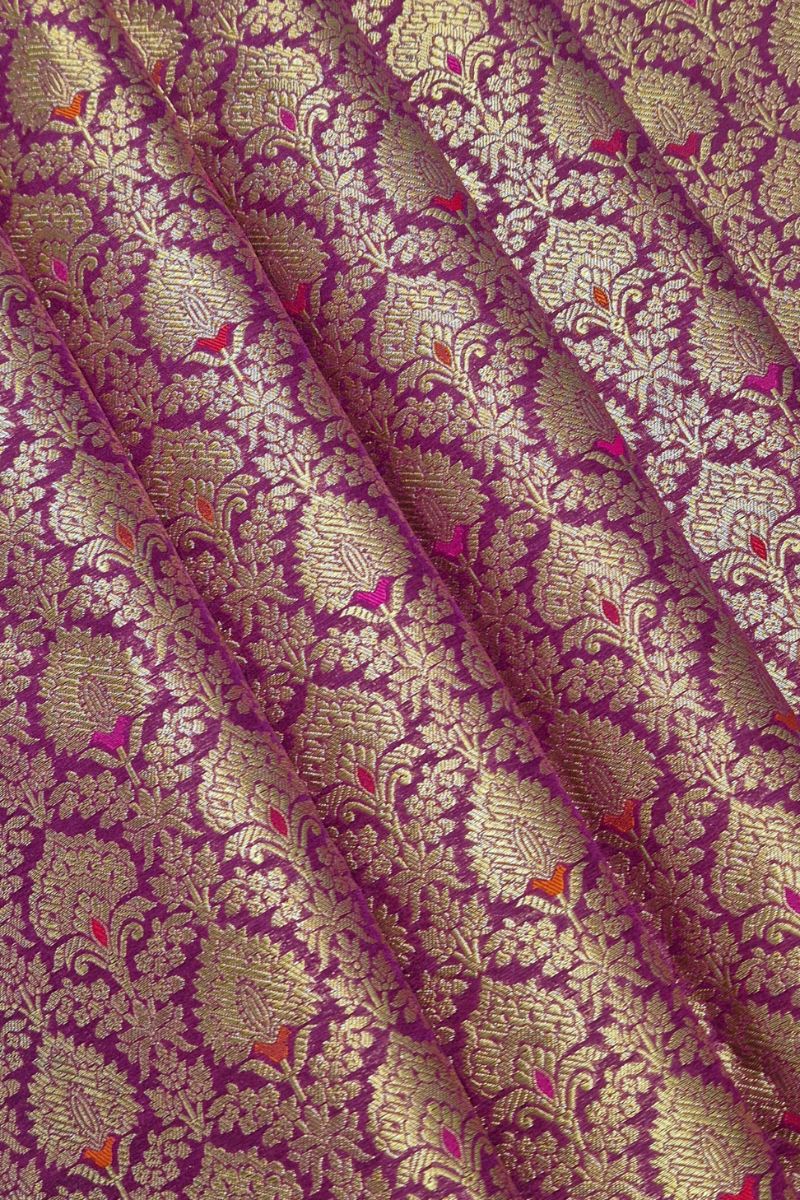 Taru Handwoven Raw Silk Gold Zari Fabric - Purple