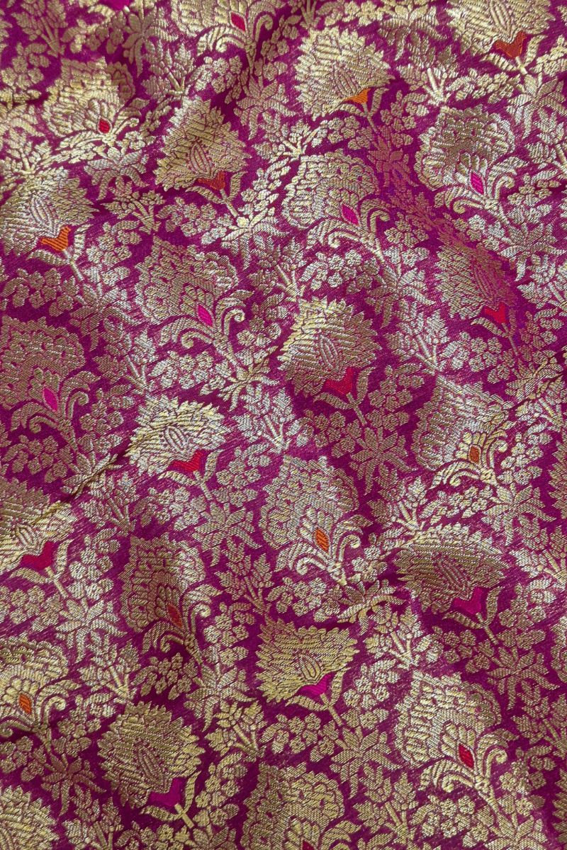 Taru Handwoven Raw Silk Gold Zari Fabric - Purple