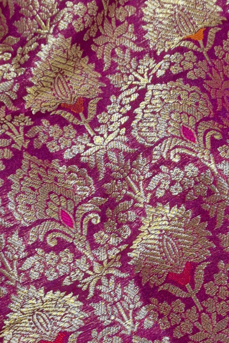 Taru Handwoven Raw Silk Gold Zari Fabric - Purple