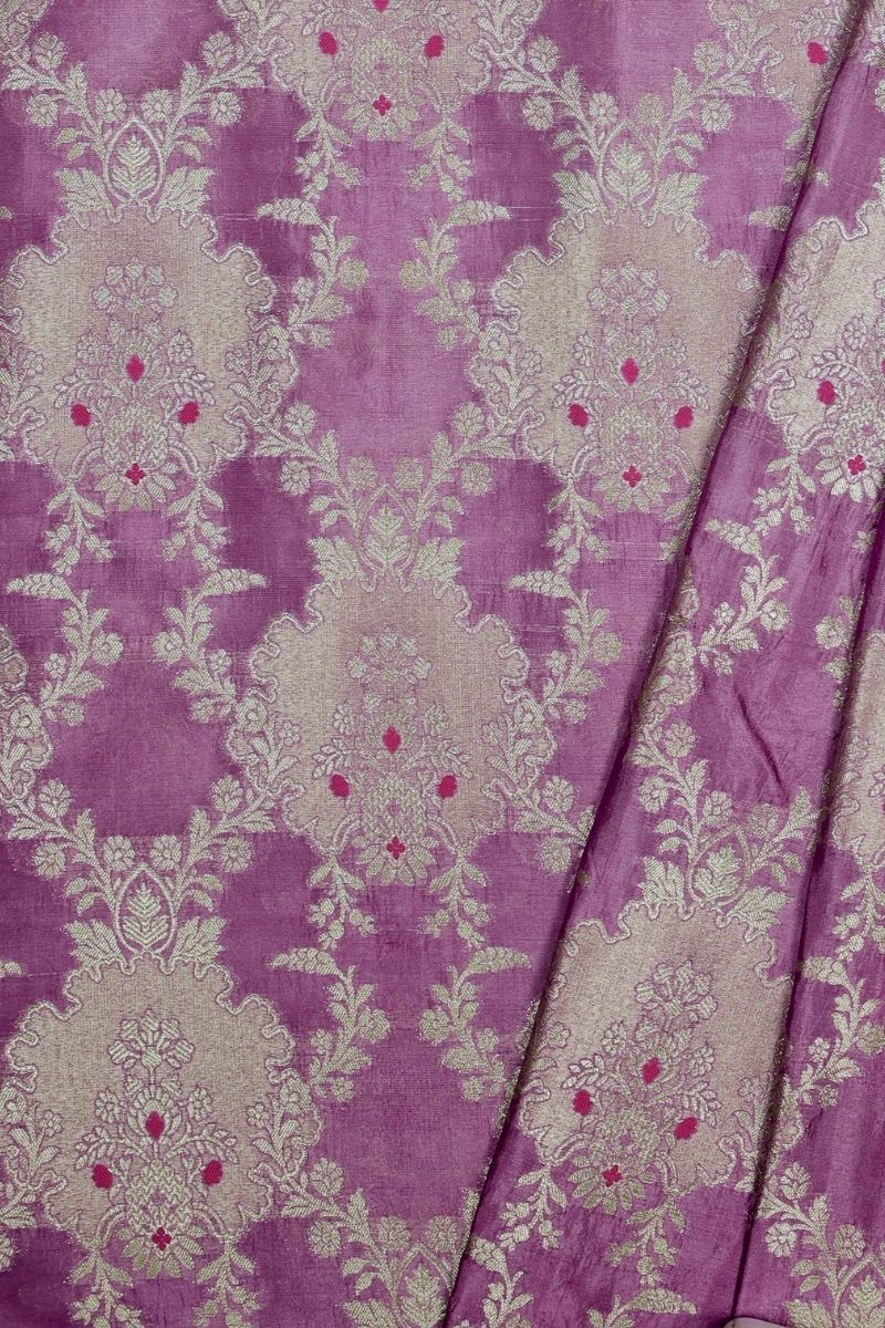 Tashi Handloom Dupion Silk Gold Zari Fabric - Lilac