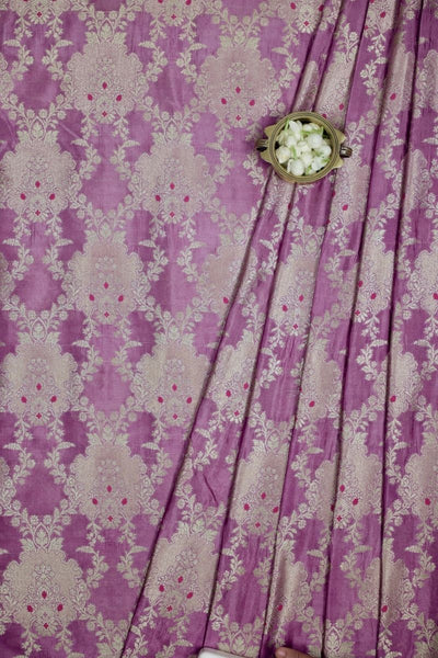 Tashi Handloom Dupion Silk Gold Zari Fabric - Lilac