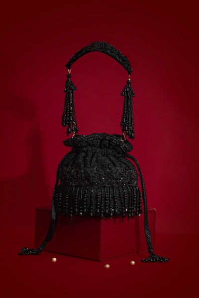 Tilora Embroidered Mini Potli - Black