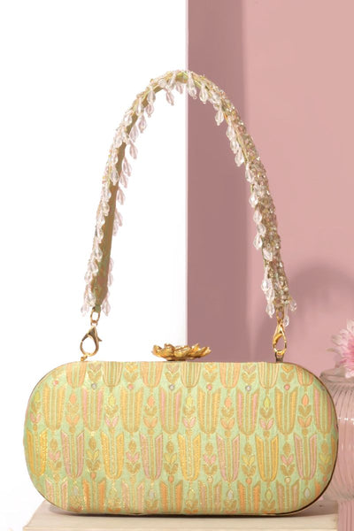 Titli Pure Banarasi Silk Capsule Clutch - Green