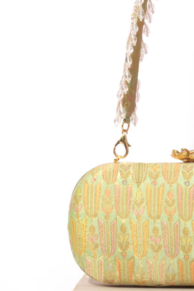 Titli Pure Banarasi Silk Capsule Clutch - Green