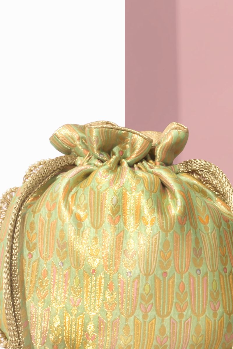 Titli Pure Banarasi Silk Potli - Green