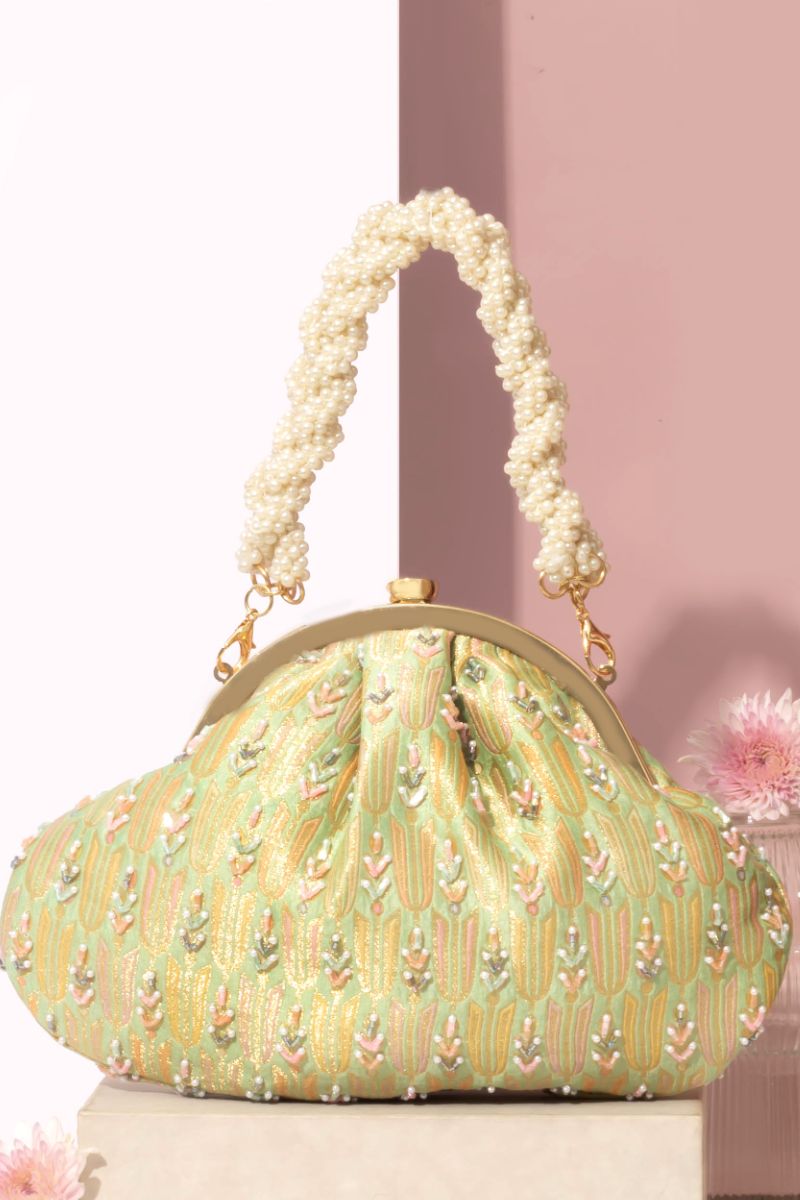 Titli Pure Banarasi Silk Vintage purse - Green