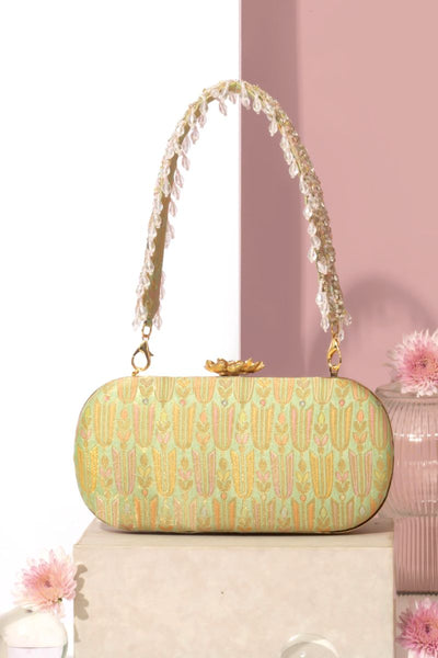 Titli Pure Banarasi Silk Capsule Clutch - Green
