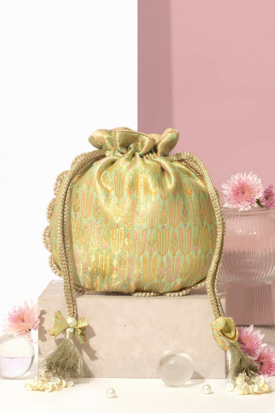 Titli Pure Banarasi Silk Potli - Green