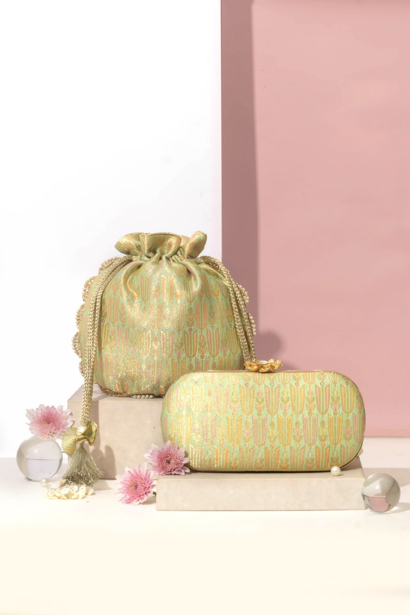 Titli Pure Banarasi Silk Potli - Green