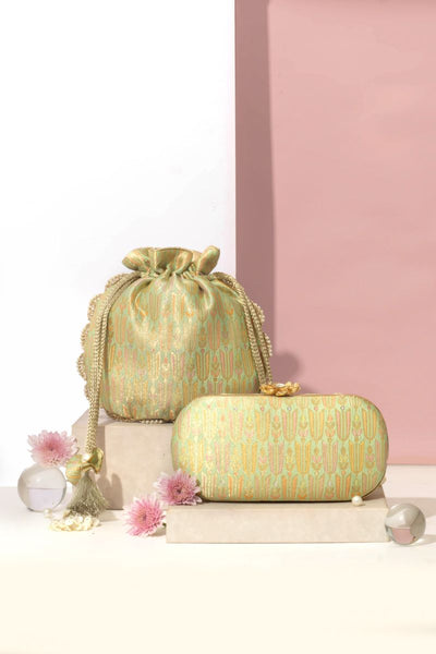 Titli Pure Banarasi Silk Potli - Green