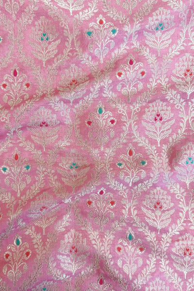 Veha Handloom Katan Silk with Water Gold Zari with Meena - Pastel Pink