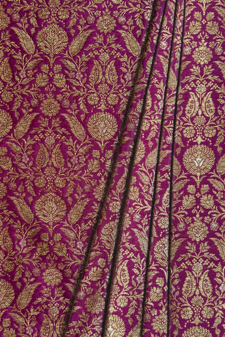 Varnavi Handwoven Raw Silk Gold Zari Fabric - Purple
