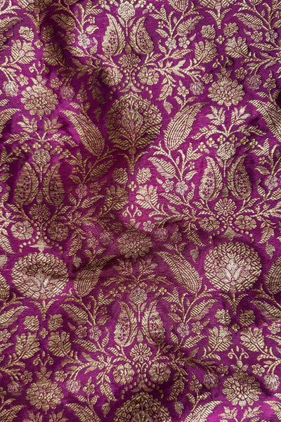 Varnavi Handwoven Raw Silk Gold Zari Fabric - Purple