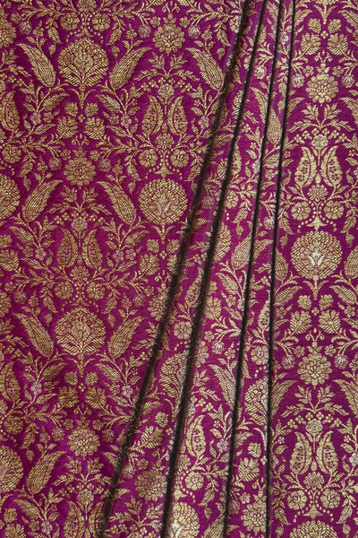 Varnavi Handwoven Raw Silk Gold Zari Fabric - Purple