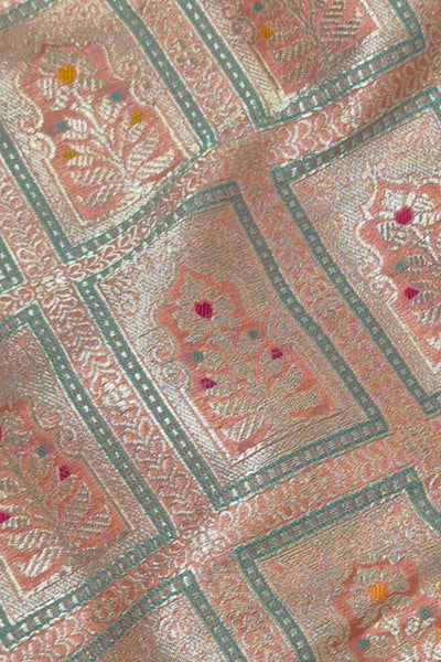 Vastra Handloom Katan Silk with Gold Zari with Meena work Fabric - Dusty Pink