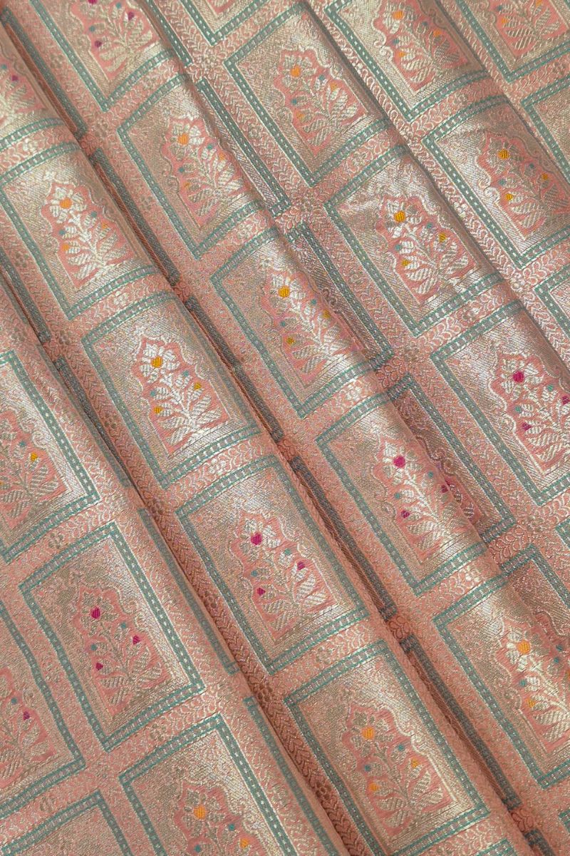 Vastra Handloom Katan Silk with Gold Zari with Meena work Fabric - Dusty Pink