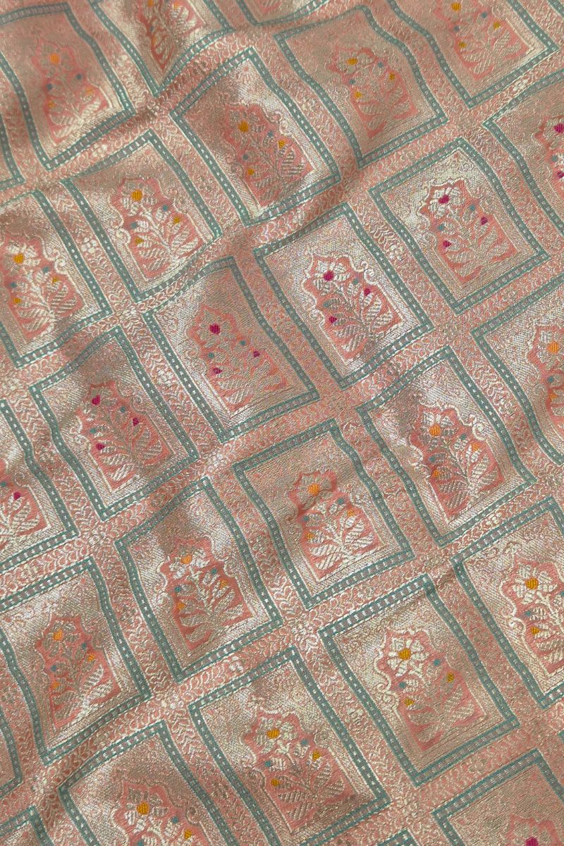 Vastra Handloom Katan Silk with Gold Zari with Meena work Fabric - Dusty Pink