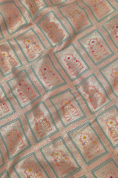 Vastra Handloom Katan Silk with Gold Zari with Meena work Fabric - Dusty Pink