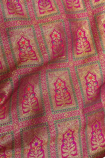 Vastra Handloom Katan Silk with Antique Zari Fabric - Dark Pink