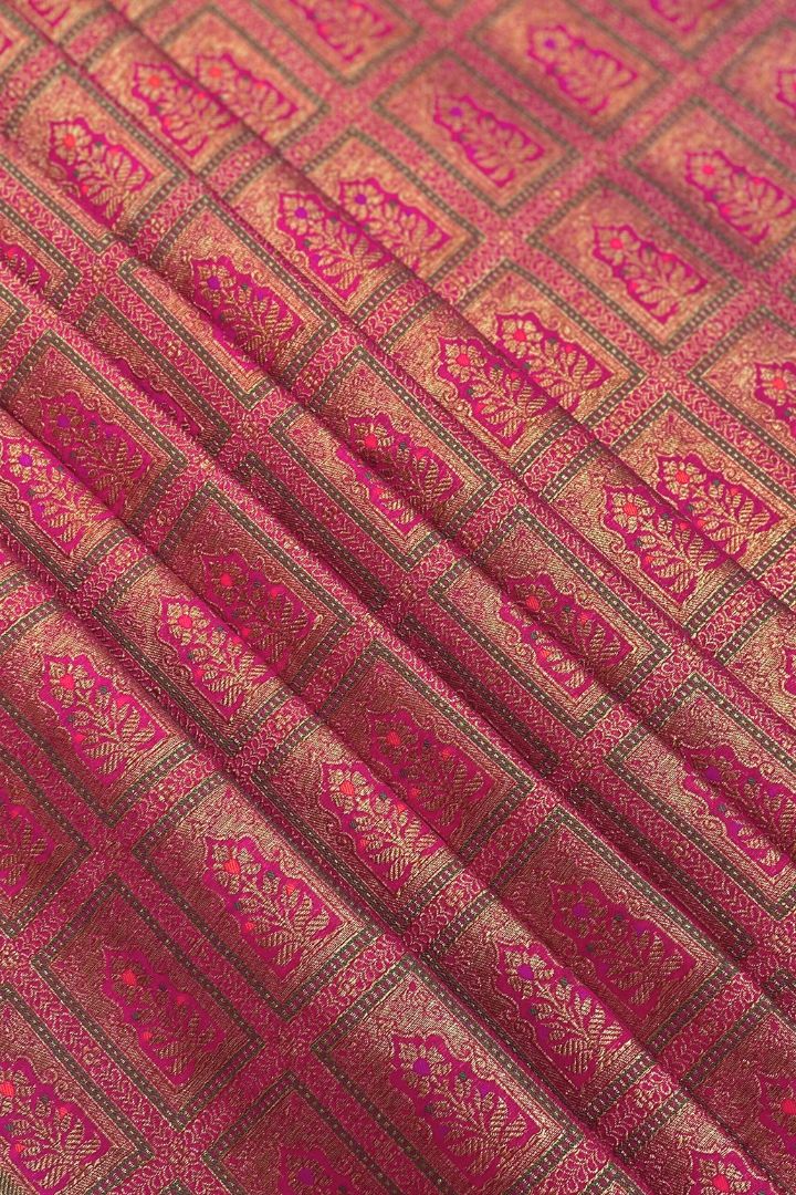 Vastra Handloom Katan Silk with Antique Zari Fabric - Dark Pink