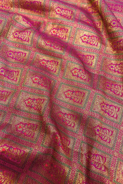 Vastra Handloom Katan Silk with Antique Zari Fabric - Dark Pink