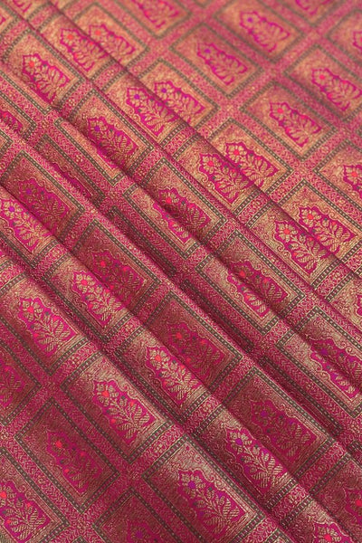 Vastra Handloom Katan Silk with Antique Zari Fabric - Dark Pink