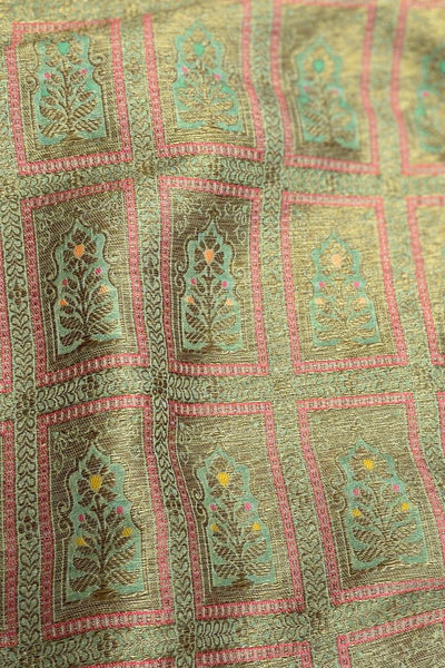 Vastra Handloom Katan Silk with Antique Zari Fabric - Pale Teal