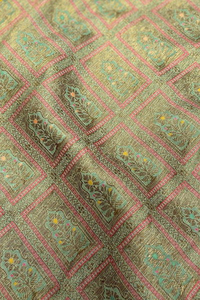 Vastra Handloom Katan Silk with Antique Zari Fabric - Pale Teal