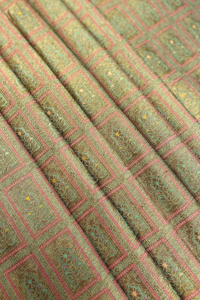 Vastra Handloom Katan Silk with Antique Zari Fabric - Pale Teal