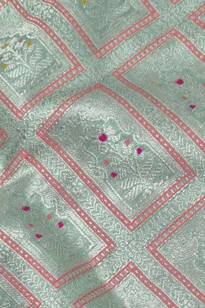 Vastra Handloom Katan Silk with Gold Zari with Meena work Fabric - Teal