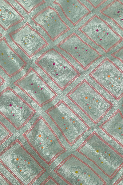 Vastra Handloom Katan Silk with Gold Zari with Meena work Fabric - Teal