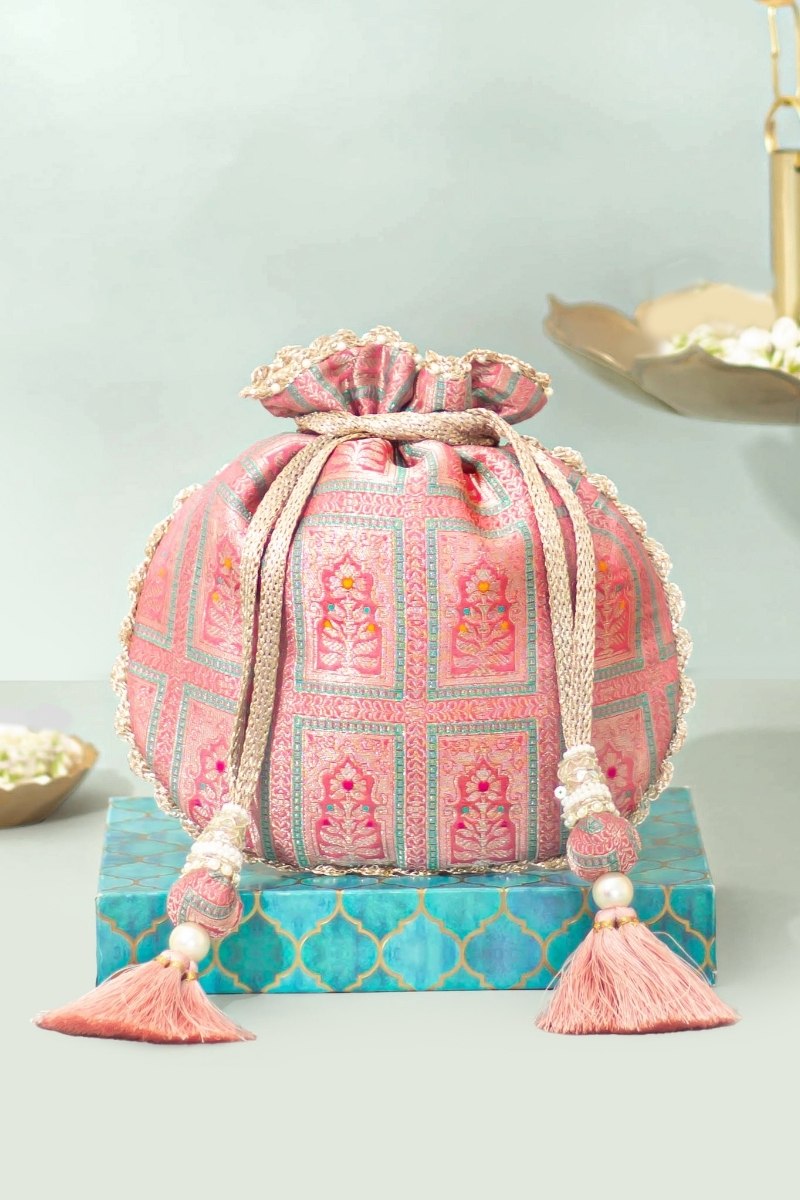 Vastra Pure Banarasi Silk Potli - Dusty Pink