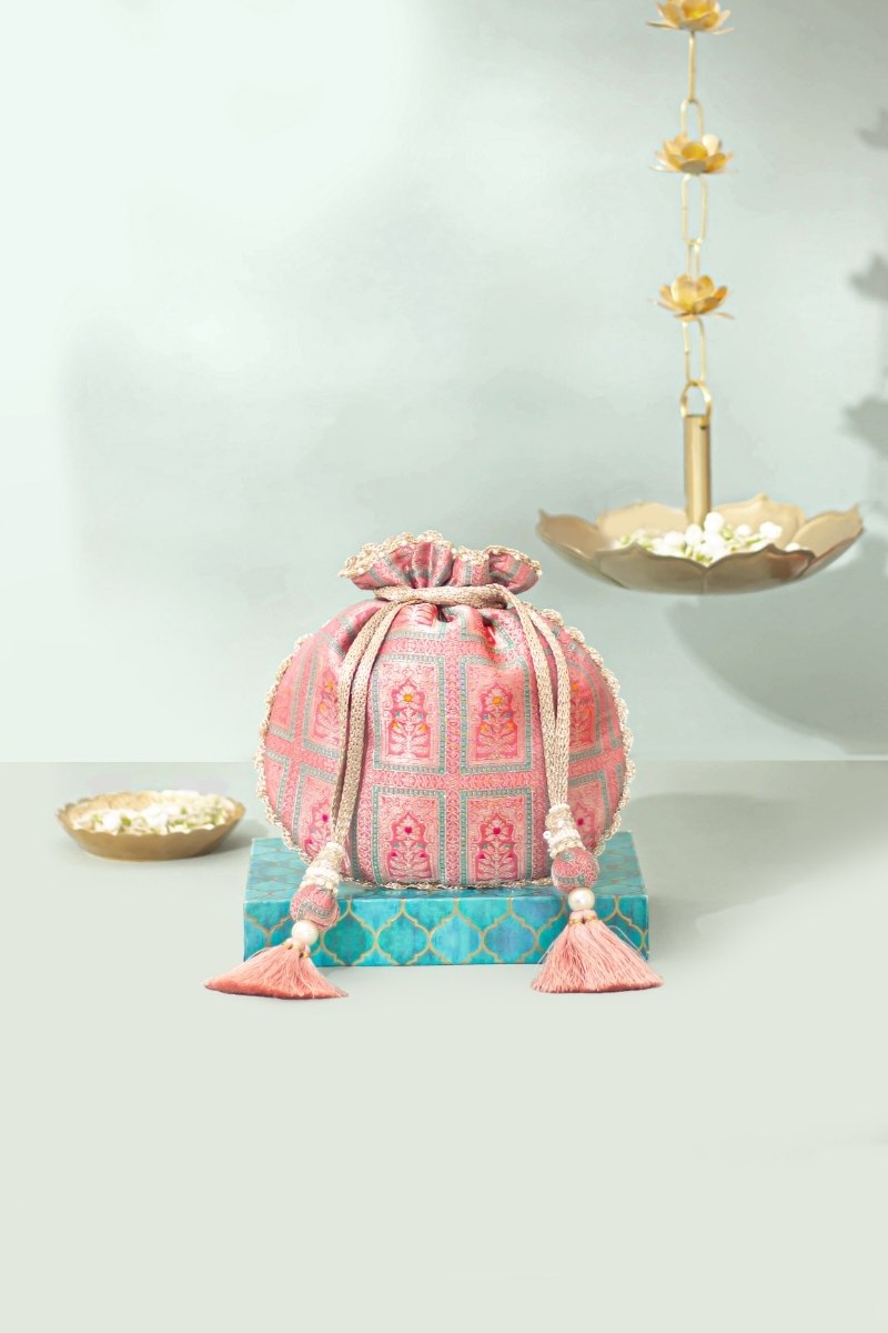 Vastra Pure Banarasi Silk Potli - Dusty Pink