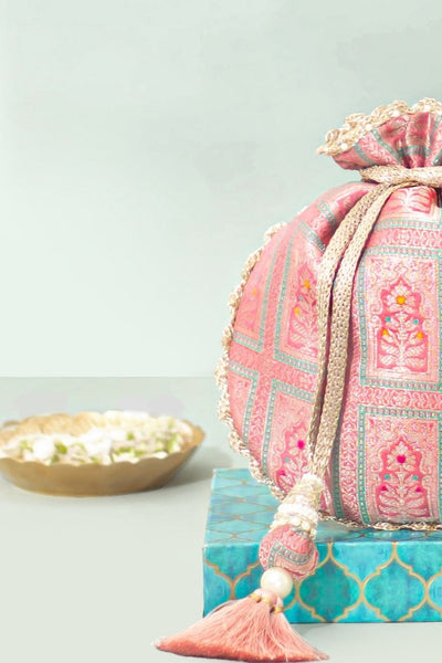 Vastra Pure Banarasi Silk Potli - Dusty Pink