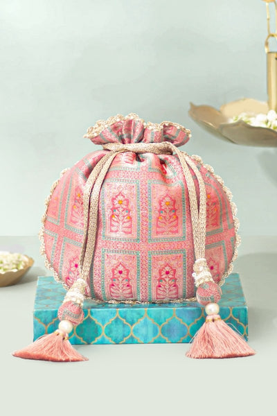 Vastra Pure Banarasi Silk Potli - Dusty Pink