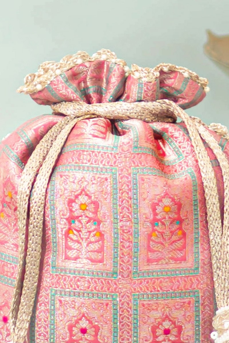 Vastra Pure Banarasi Silk Potli - Dusty Pink
