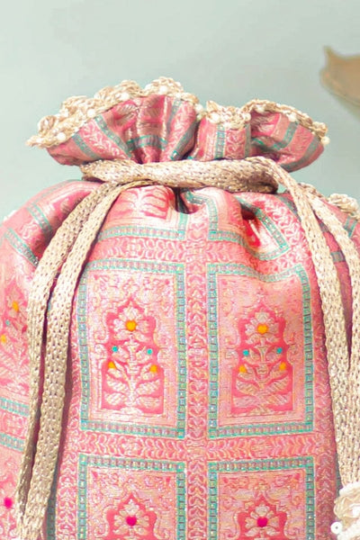 Vastra Pure Banarasi Silk Potli - Dusty Pink