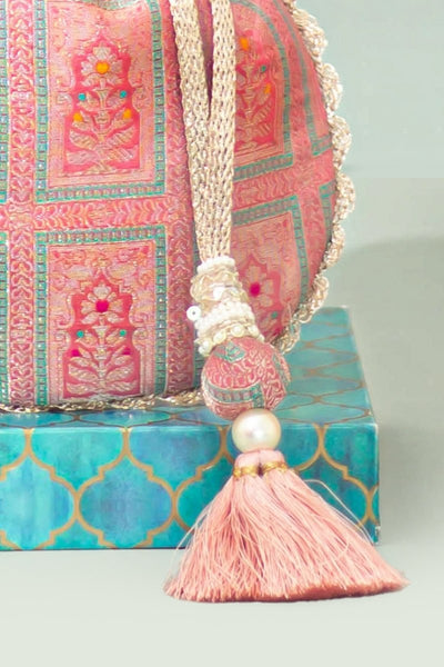 Vastra Pure Banarasi Silk Potli - Dusty Pink