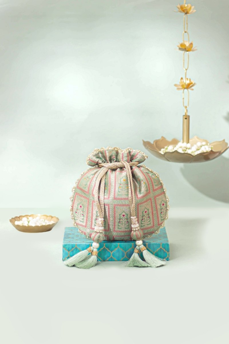 Vastra Pure Banarasi Silk Potli - Teal