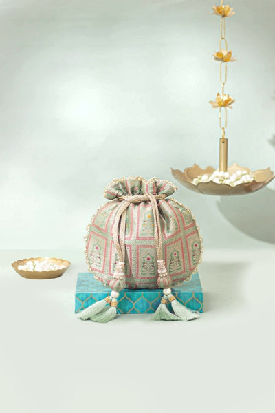 Vastra Pure Banarasi Silk Potli - Teal