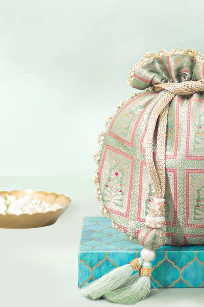 Vastra Pure Banarasi Silk Potli - Teal