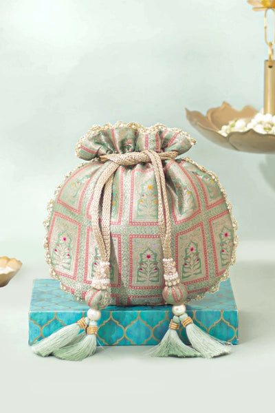 Vastra Pure Banarasi Silk Potli - Teal