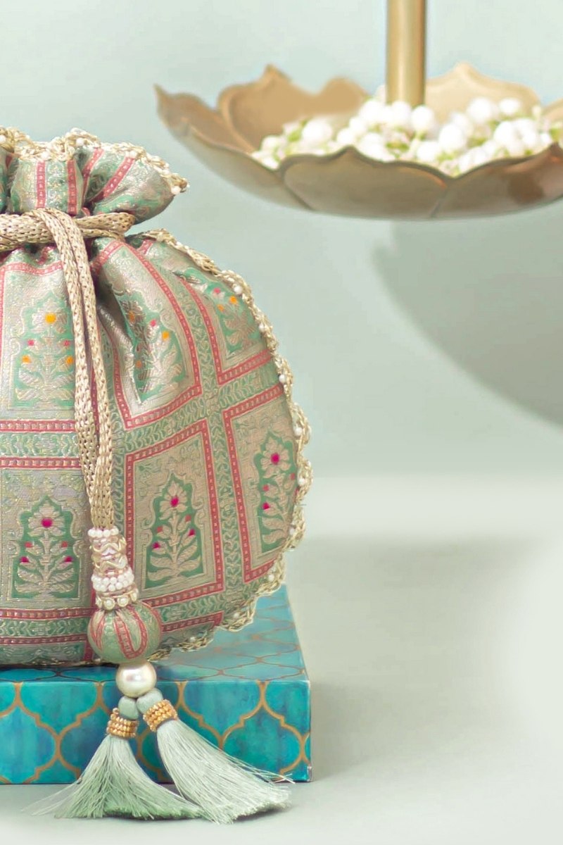 Vastra Pure Banarasi Silk Potli - Teal