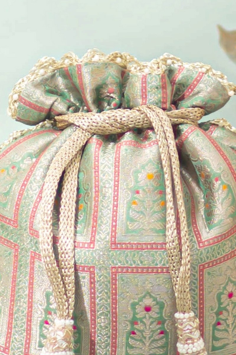 Vastra Pure Banarasi Silk Potli - Teal