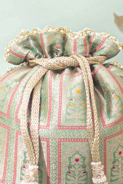 Vastra Pure Banarasi Silk Potli - Teal