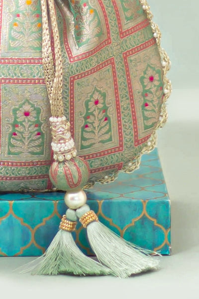 Vastra Pure Banarasi Silk Potli - Teal